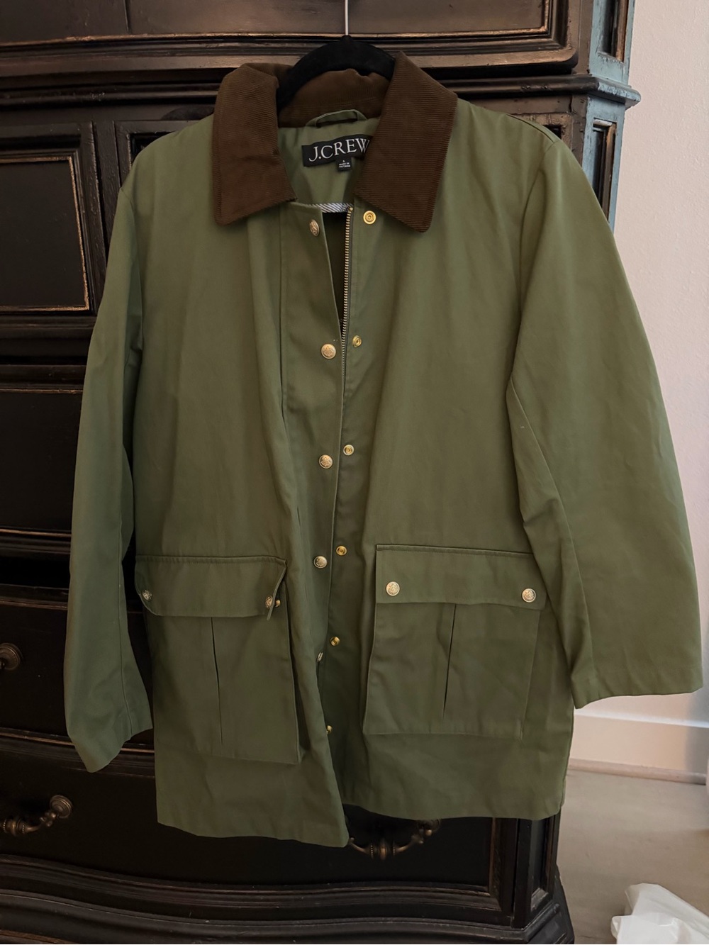 J. Crew Olive Green Field Jacket with Brown Corduroy Collar